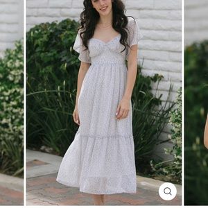 NWT Morning Lavender Maude Sweetheart Midi Dress Blue Floral